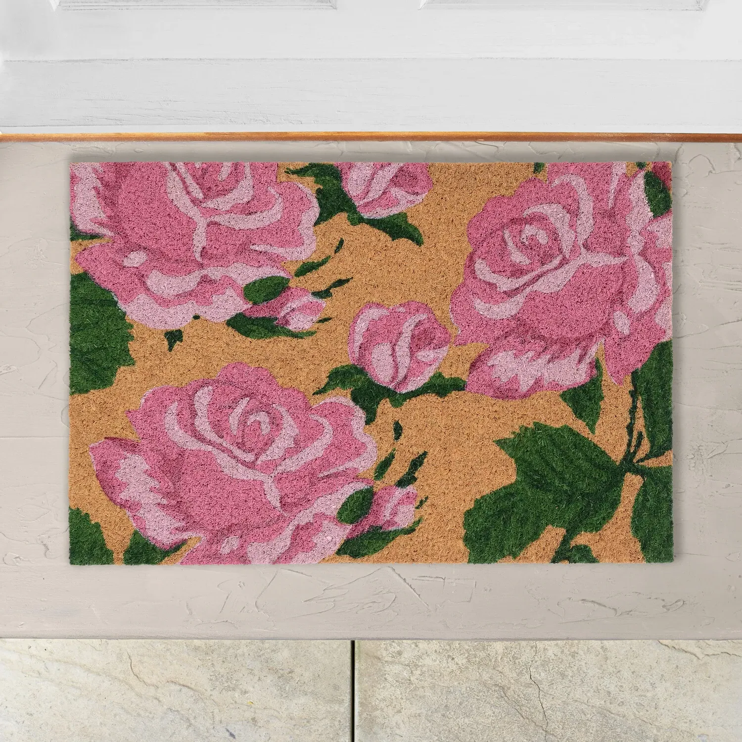 Printed Coir Door Mat with Floral Design
