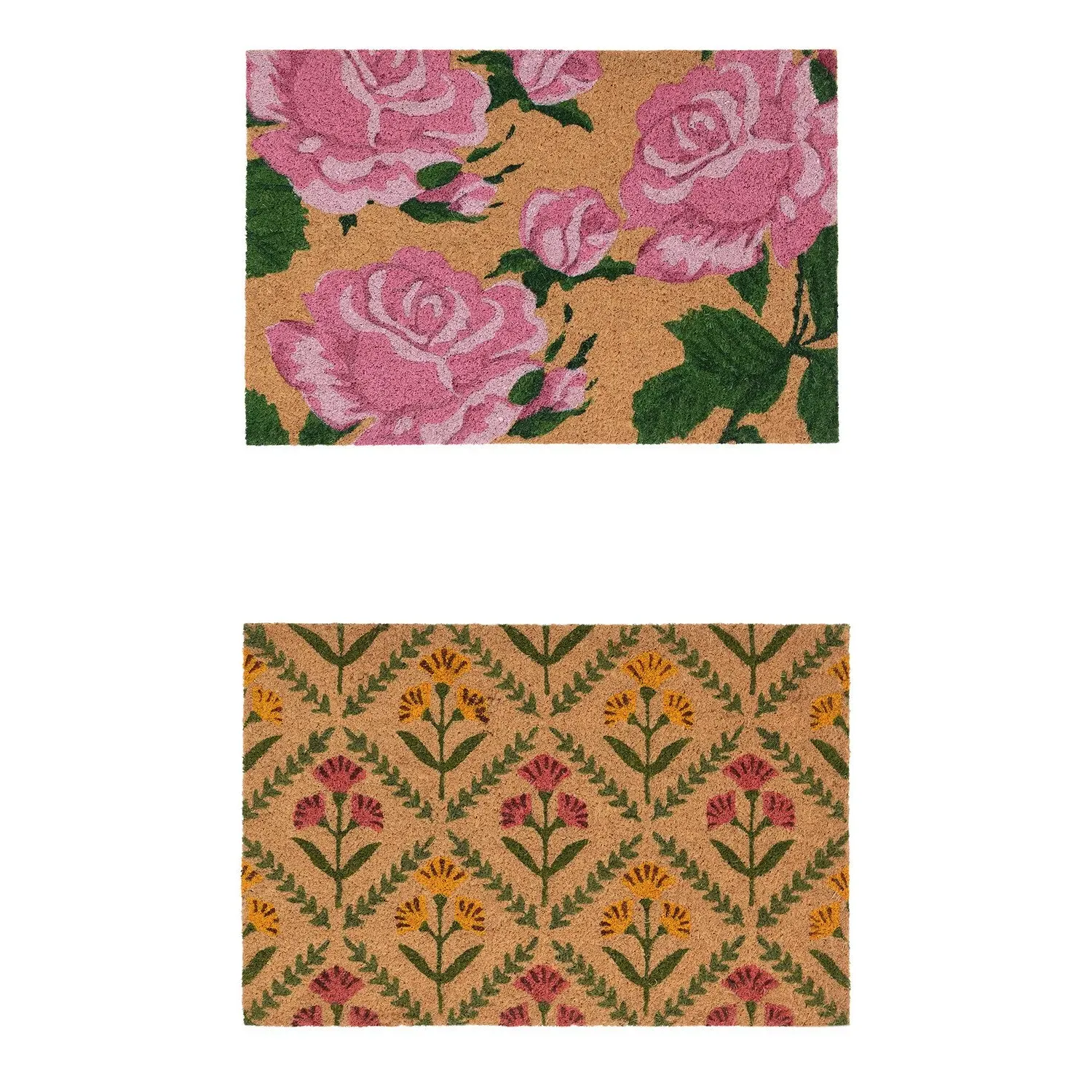 Printed Coir Door Mat with Floral Design