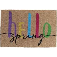 Printed Coir Door Mat with Spring Design - Multicolour
