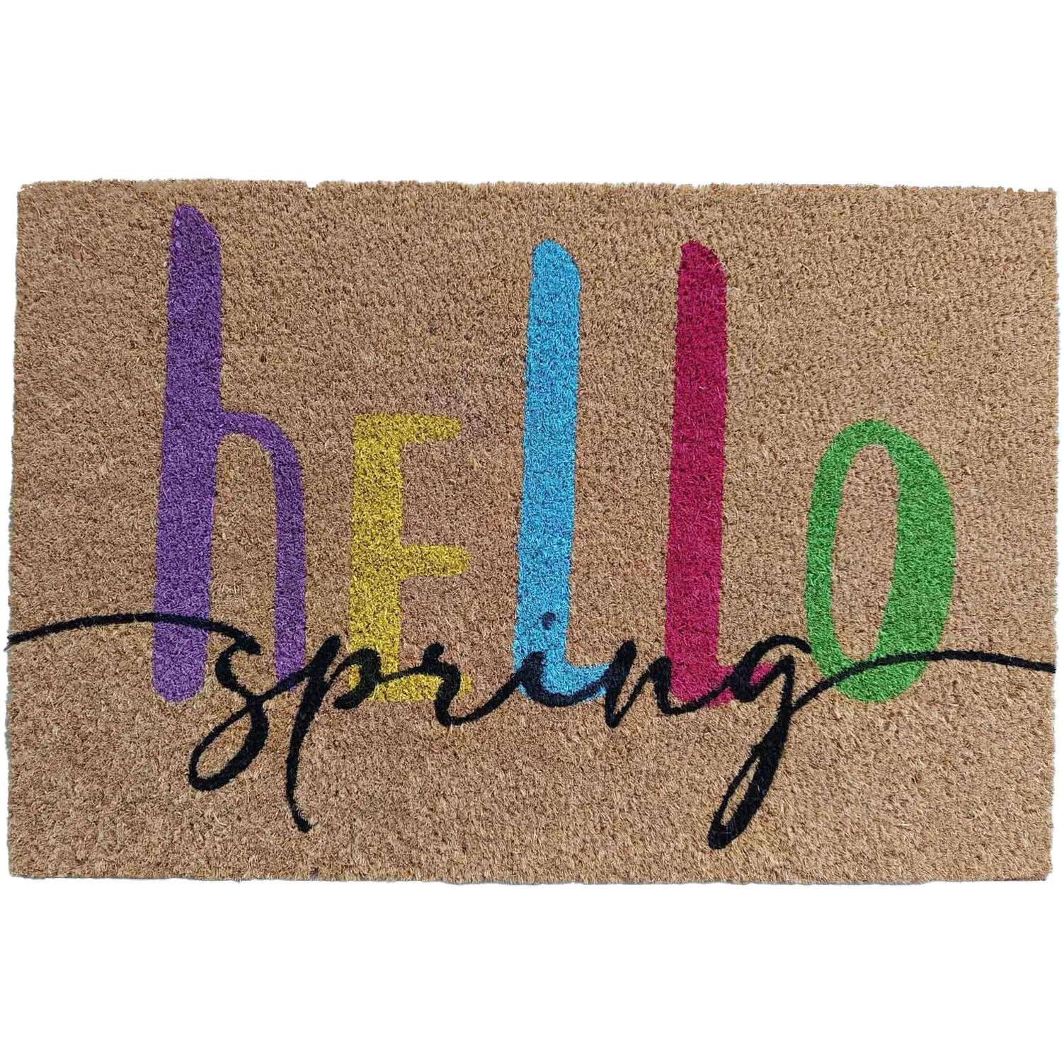 Printed Coir Door Mat with Spring Design - Multicolour