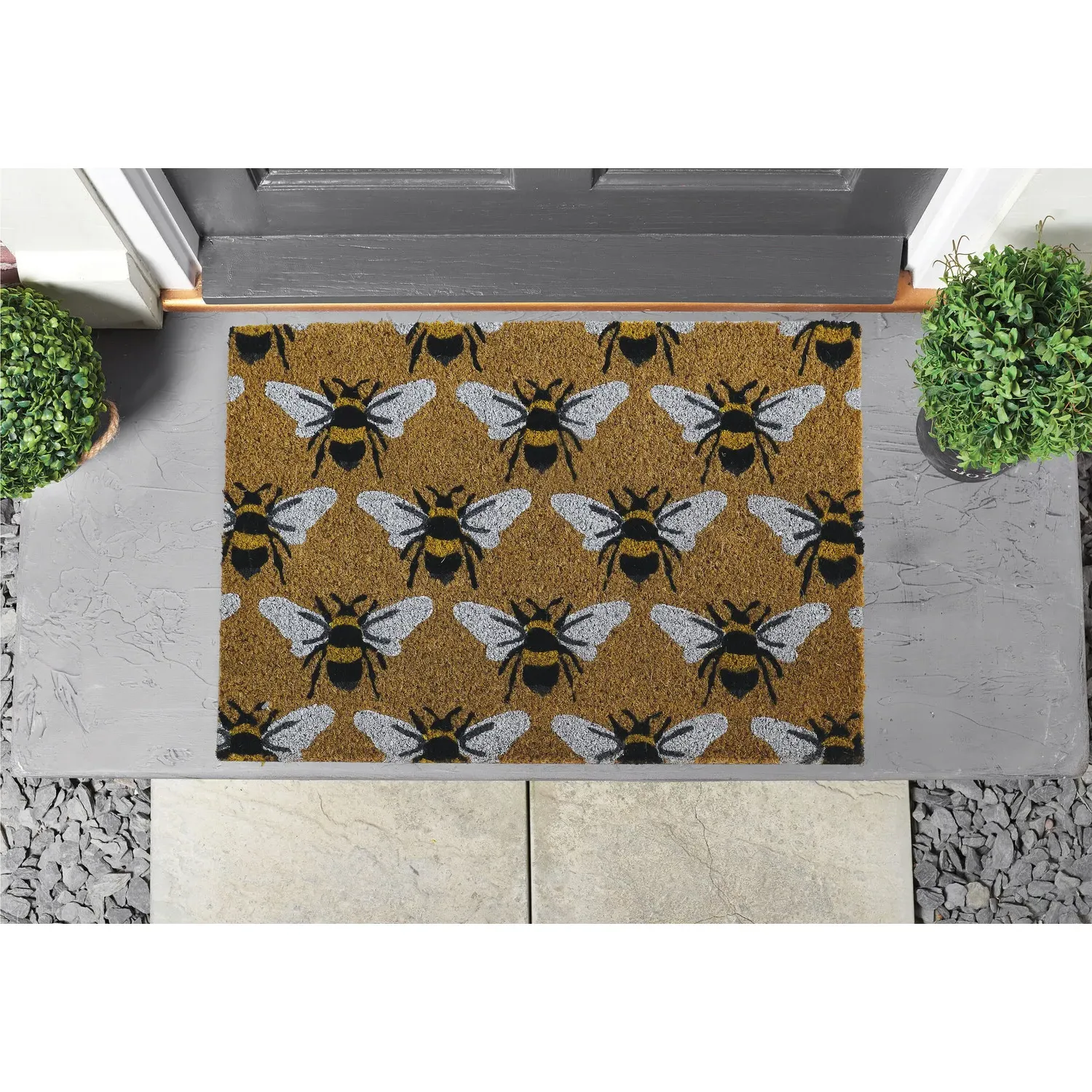 Printed Coir Doormat with PVC Backing - Brown, 60x40cm