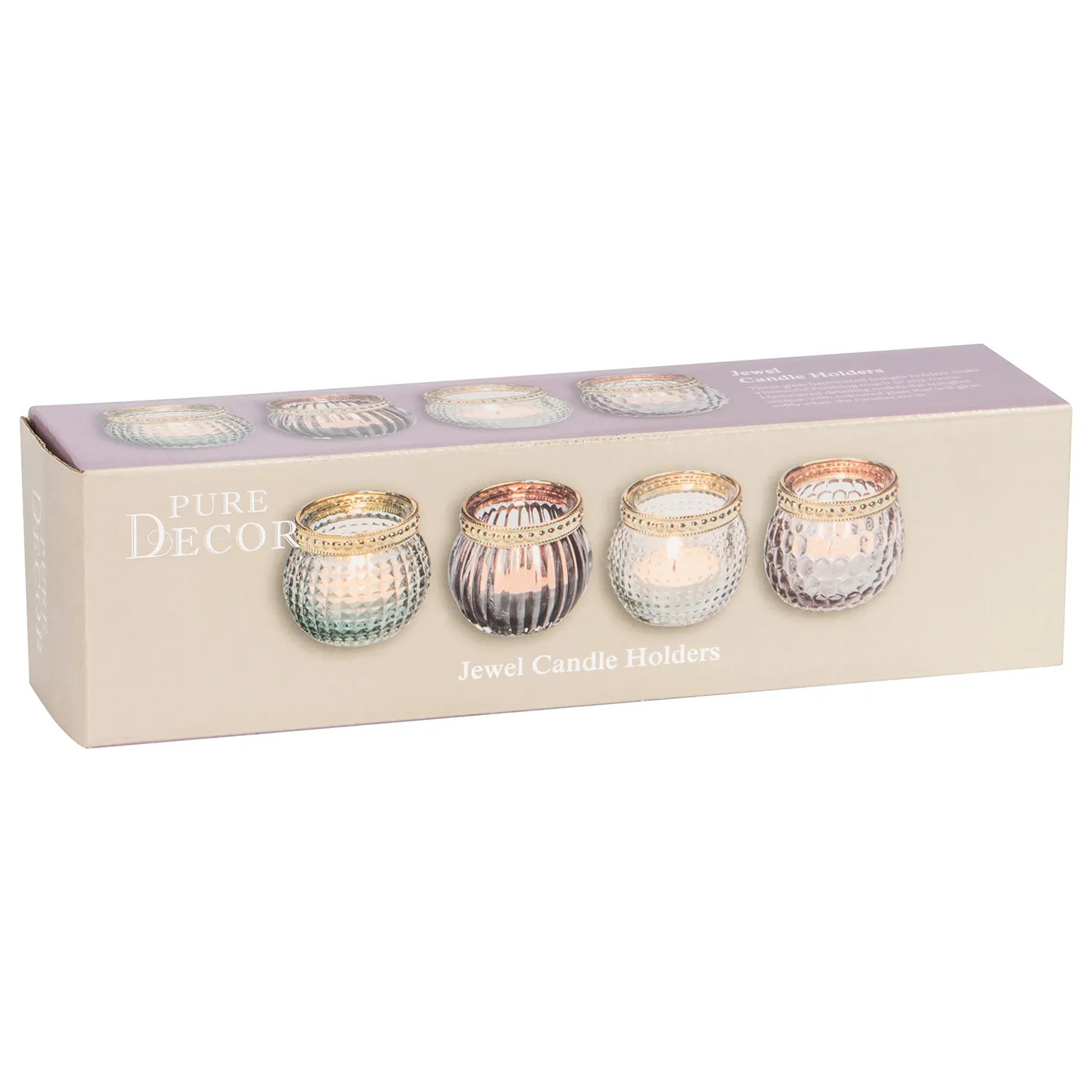 Pure Decor Jewel Candle Holders 4 Pack - Gold, Glass