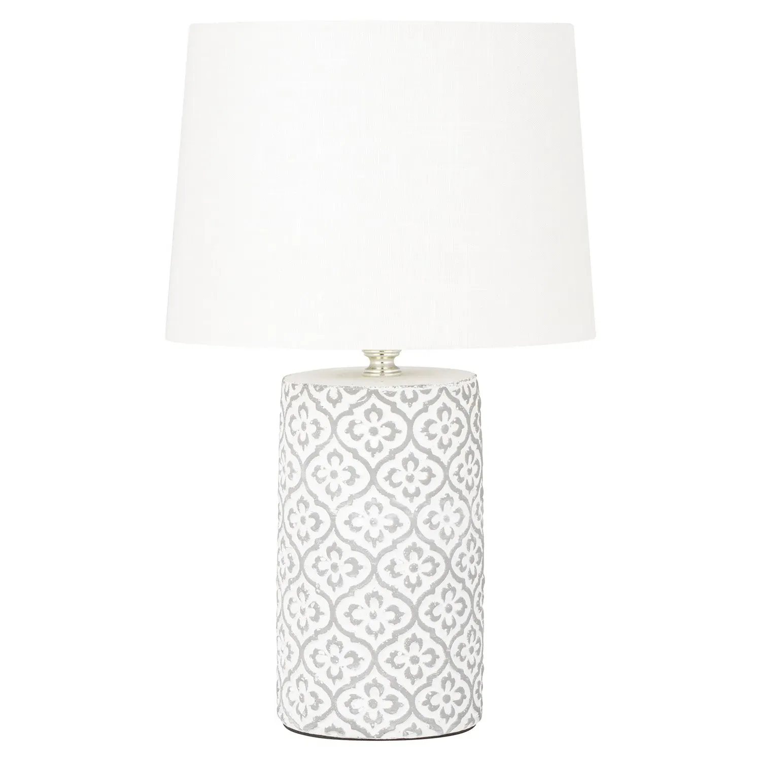 Quatrefoil Cylinder Table Lamp - White, Concrete image