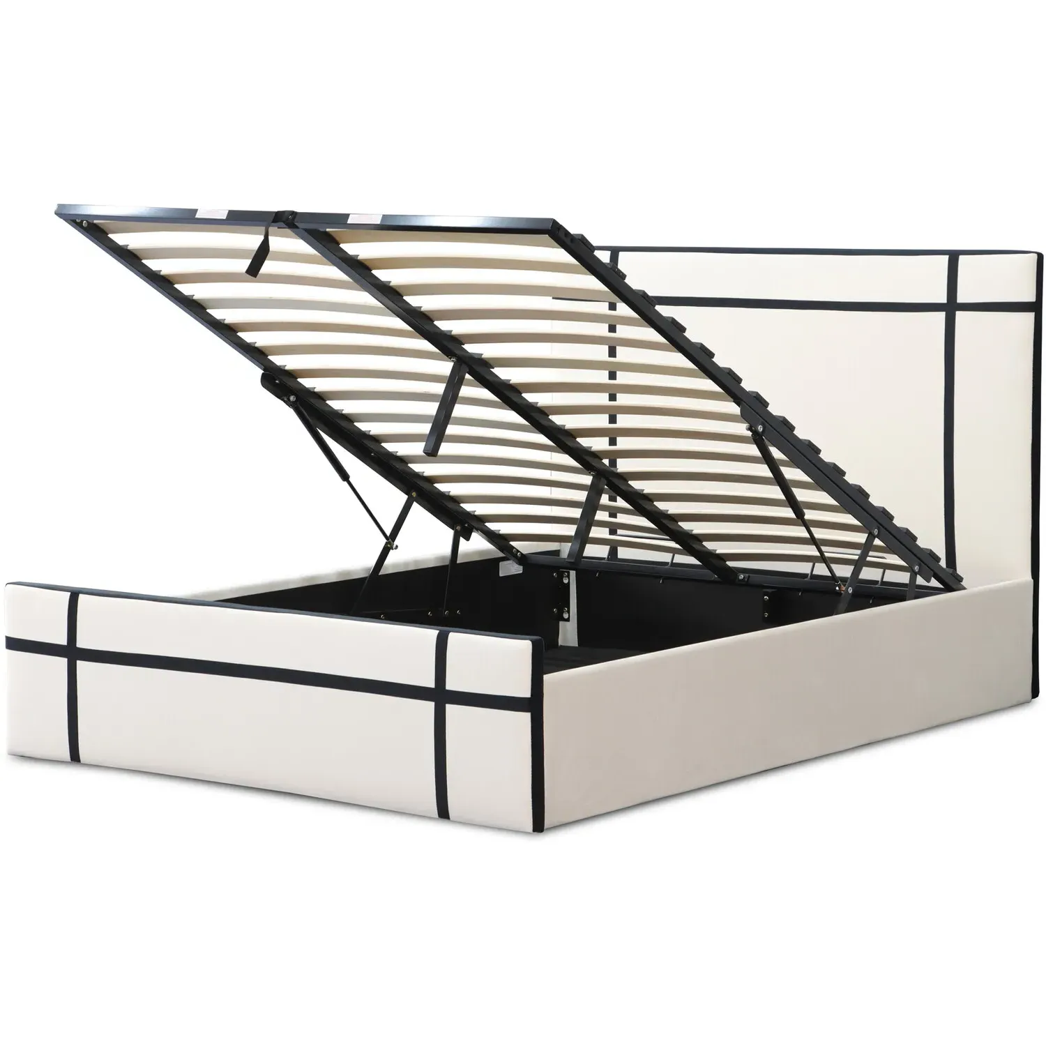 Quinn King Size Bed with Storage - Cream, Velvet