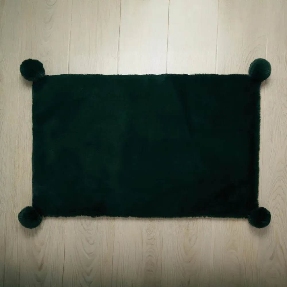 Rabbit Fur Pom Rug - Emerald