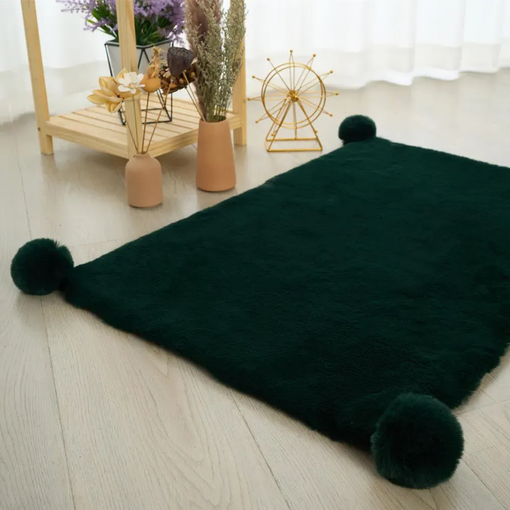 Rabbit Fur Pom Rug - Emerald