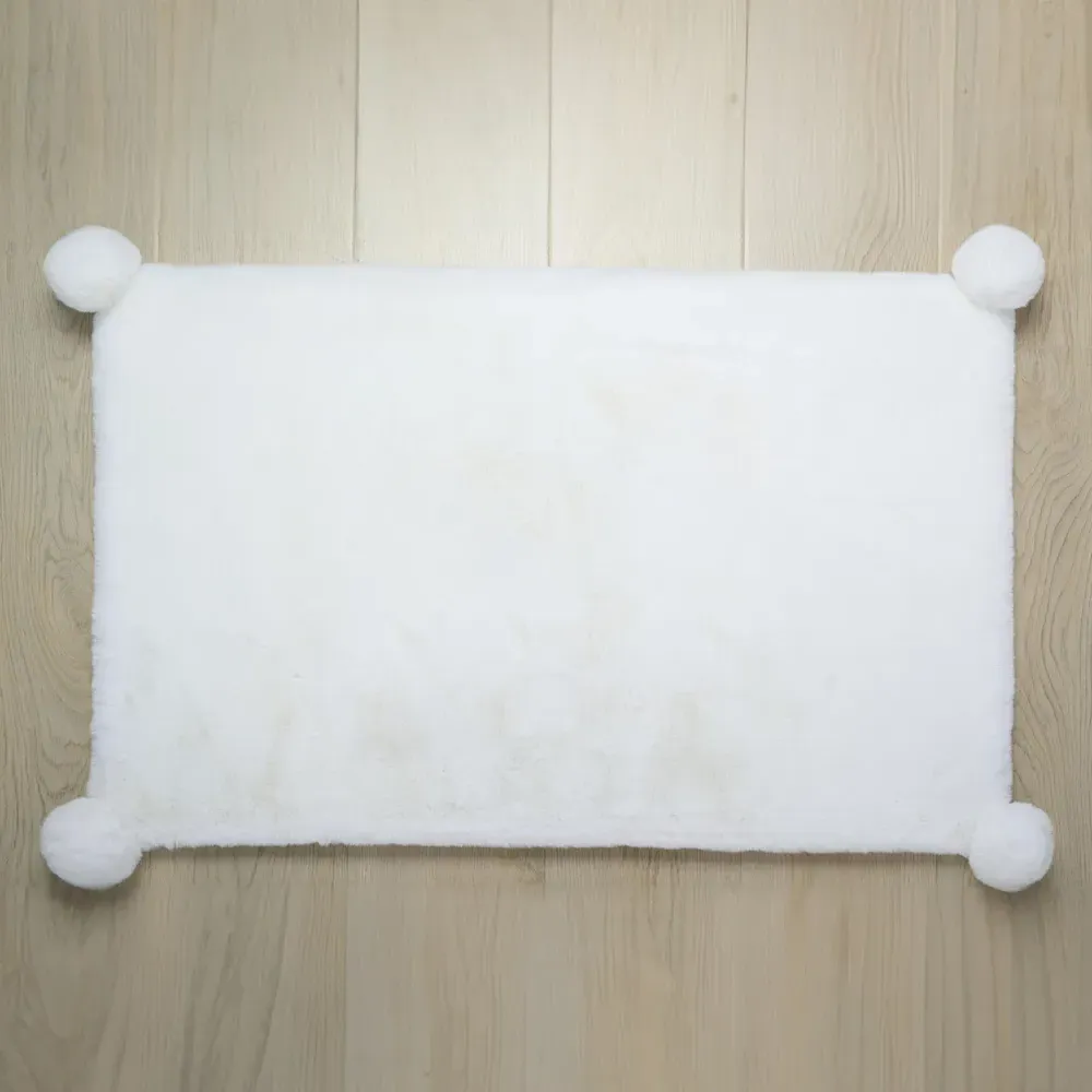 Rabbit Fur Pom Rug - White
