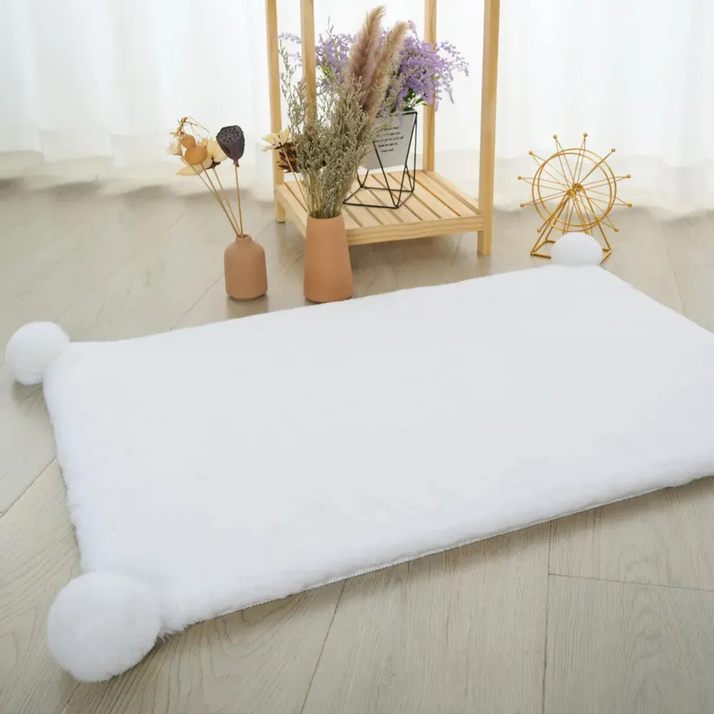 Rabbit Fur Pom Rug - White