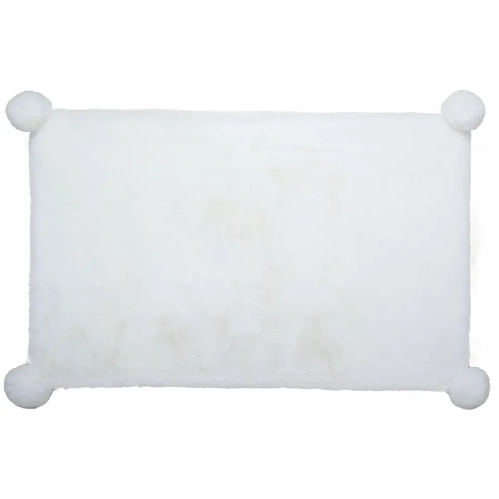 Rabbit Fur Pom Rug - White