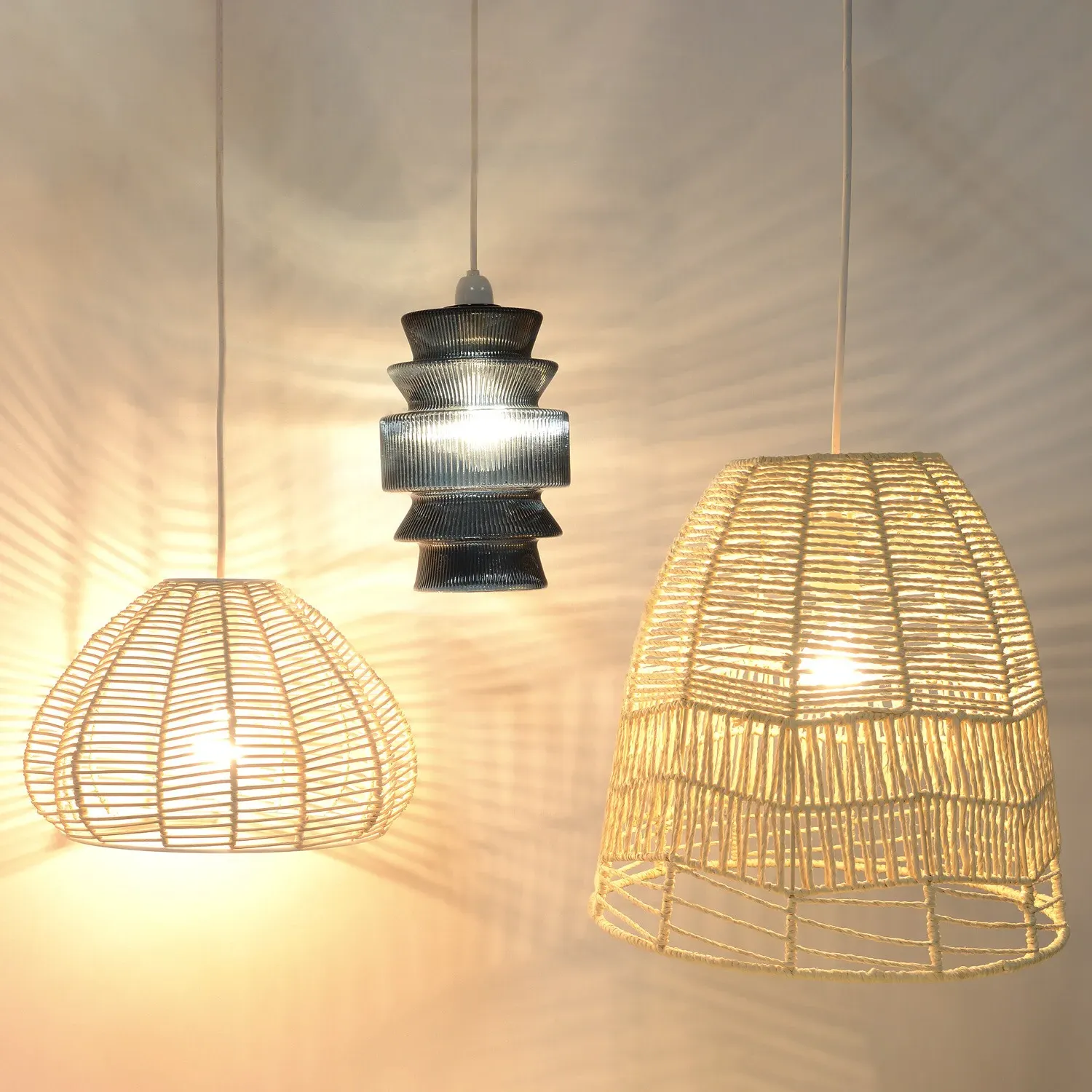 Rattan Effect Pendant Shade - Cream
