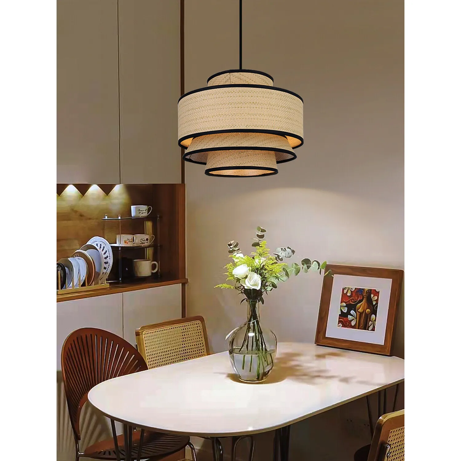 Raya Pendant Light - Natural, Black Rattan