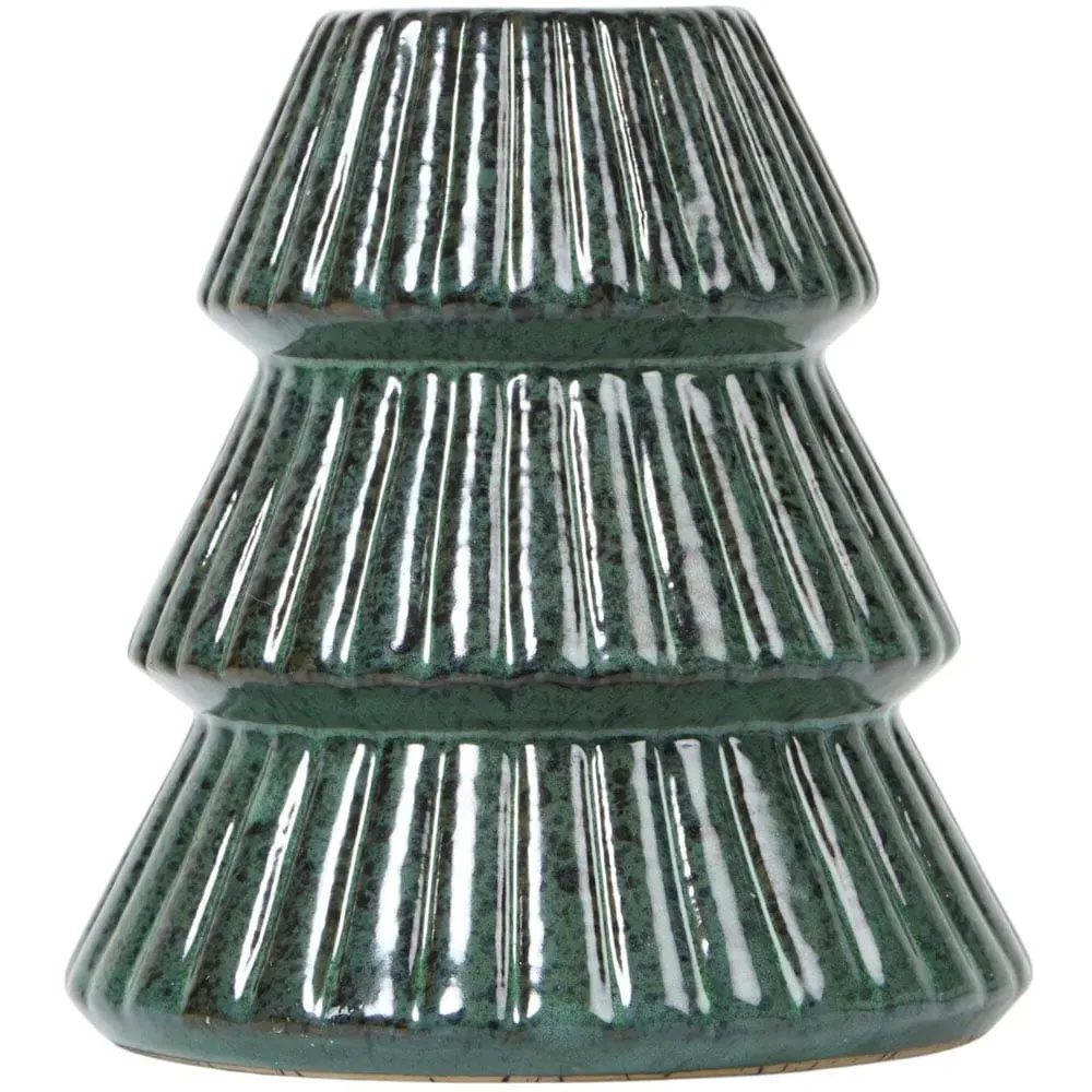 Reactive Glaze Tree Tealight Holder - Green