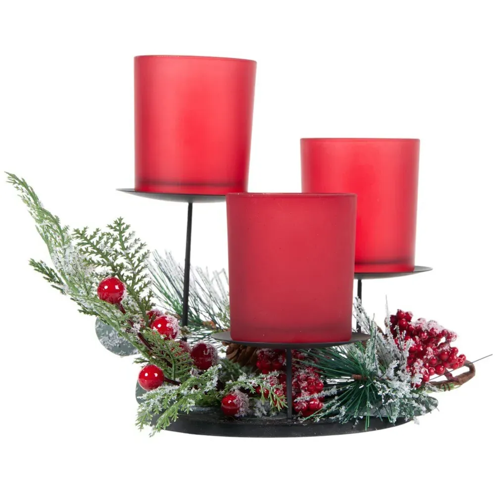 Red Berry Triple Candle Holder Set - Red