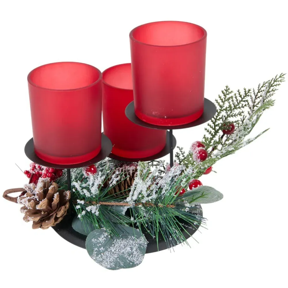 Red Berry Triple Candle Holder Set - Red