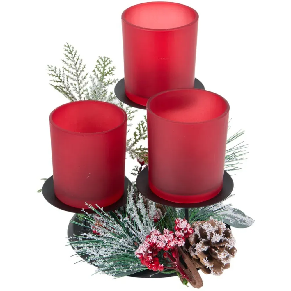 Red Berry Triple Candle Holder Set - Red