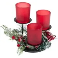 Red Berry Triple Candle Holder Set - Red