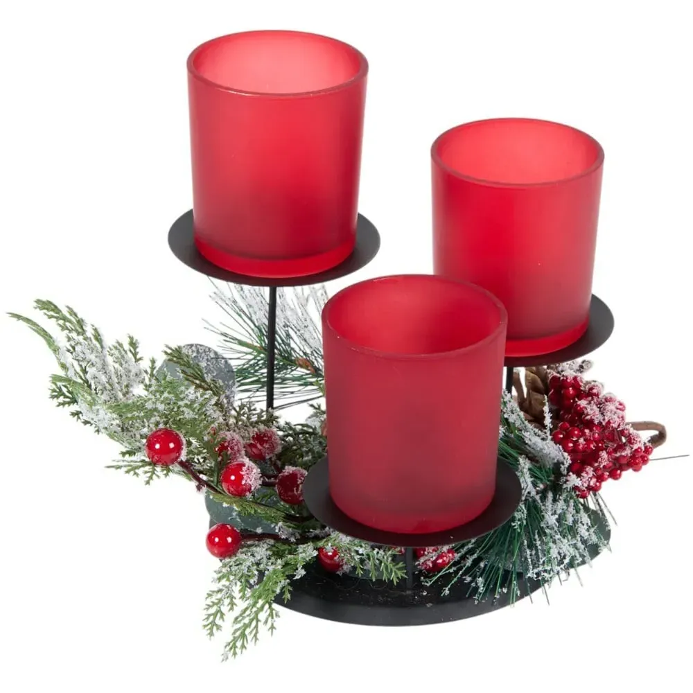Red Berry Triple Candle Holder Set - Red