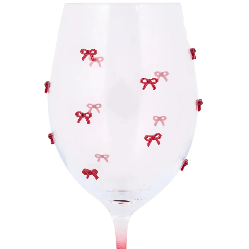 Red Bows Wine Glass - Red