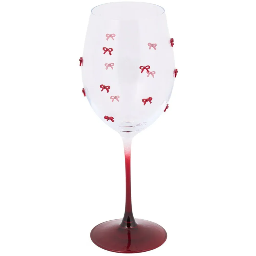 Red Bows Wine Glass - Red