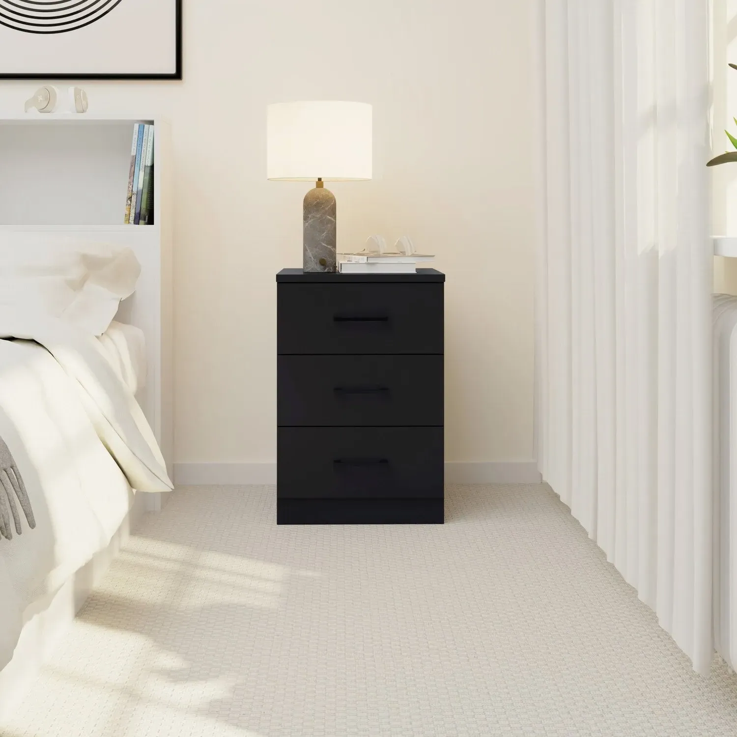 Regent 3-Drawer Bedside Table - Black