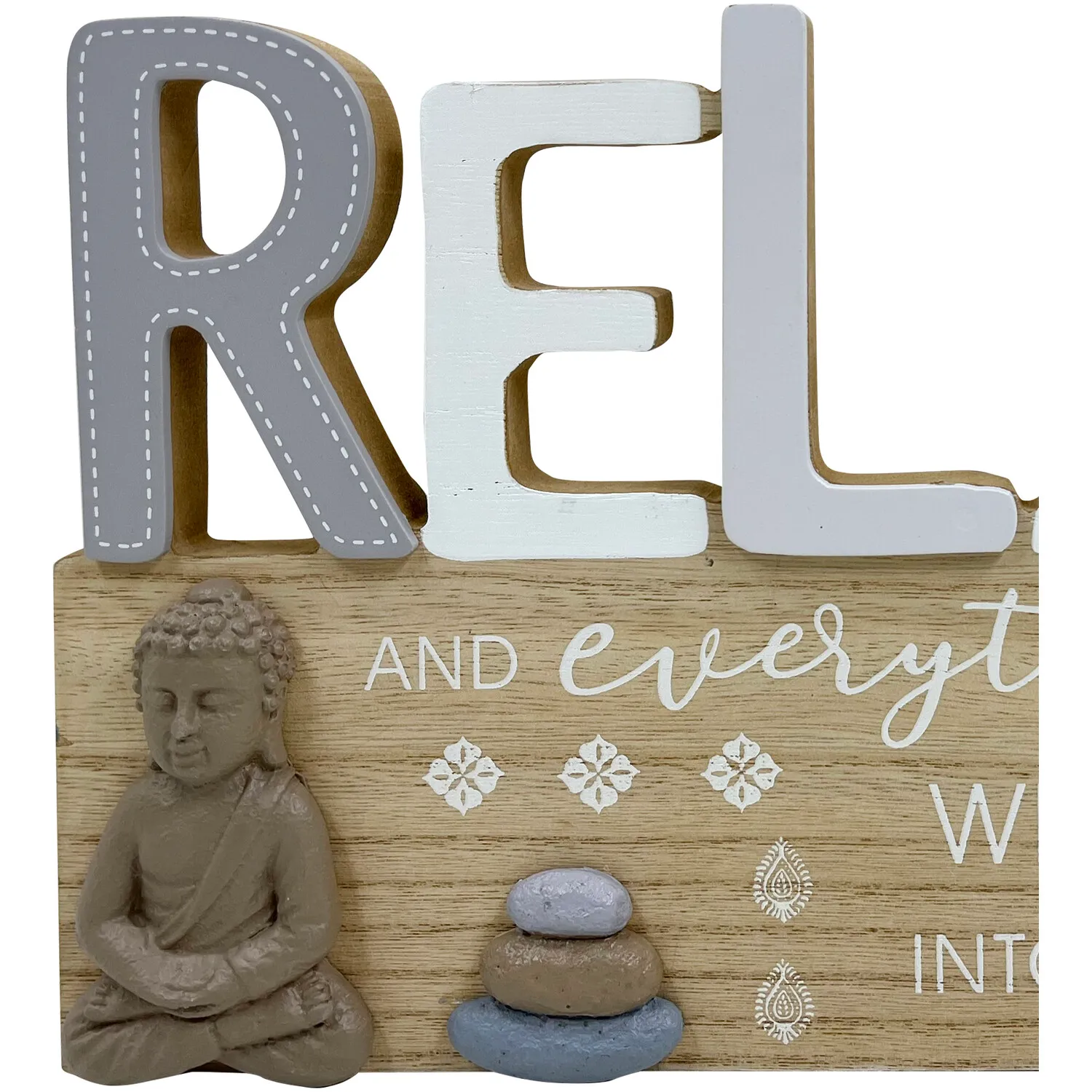 Relaxing Buddha Wood Effect Plaque - Natural