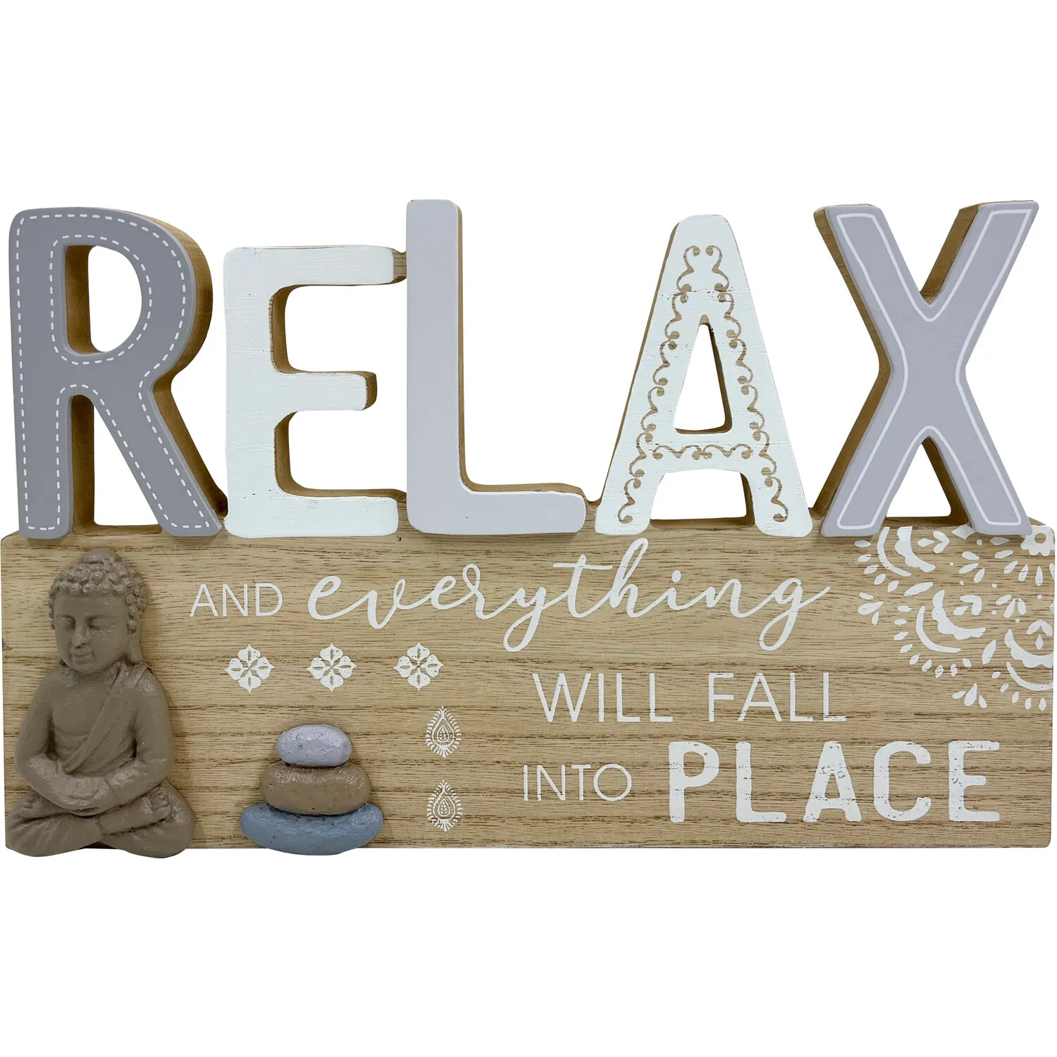 Relaxing Buddha Wood Effect Plaque - Natural