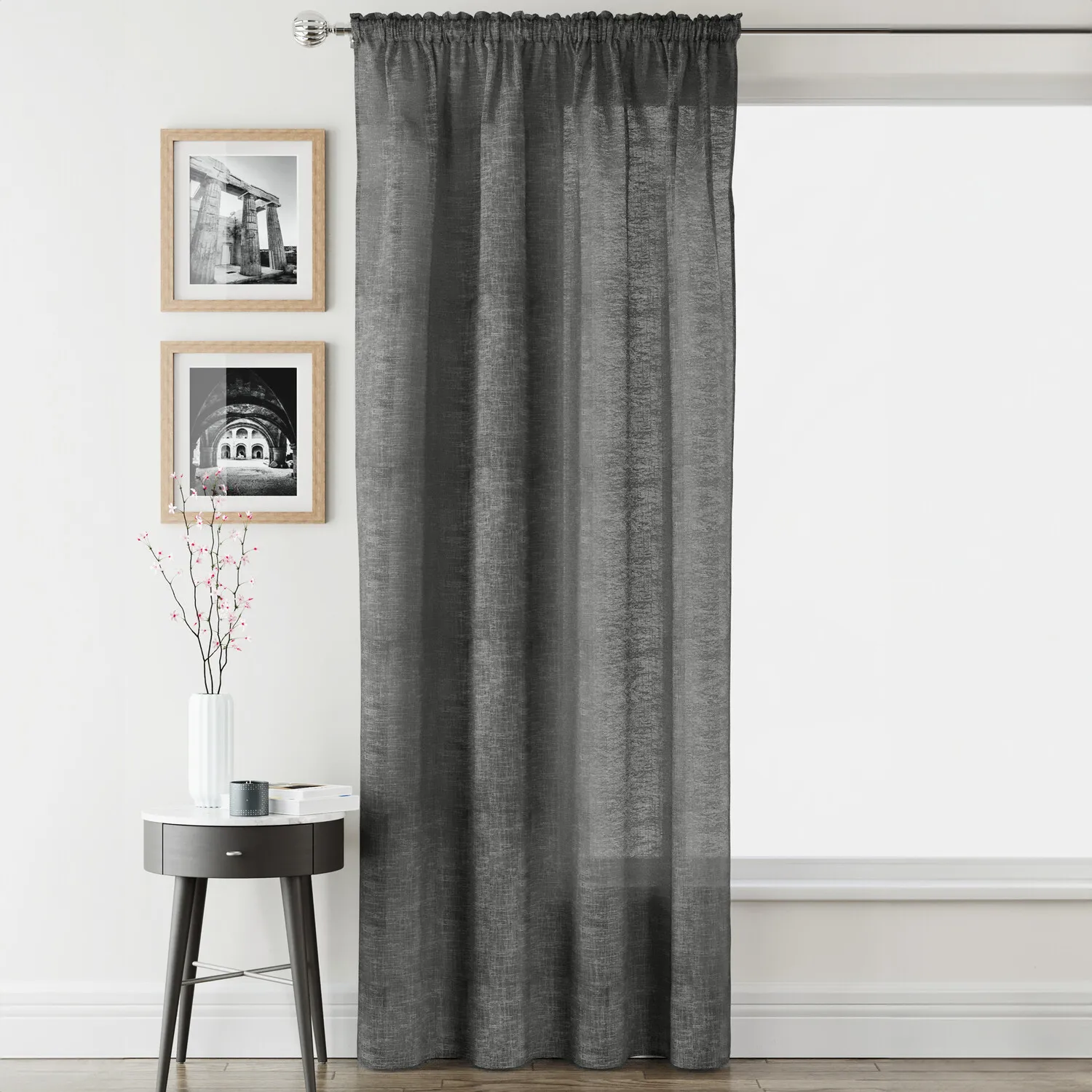 Rhodes Voile Panel Curtain - Charcoal