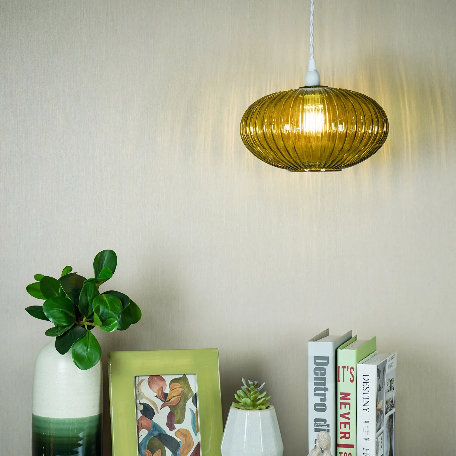 Ribbed Glass Pendant Light - Green