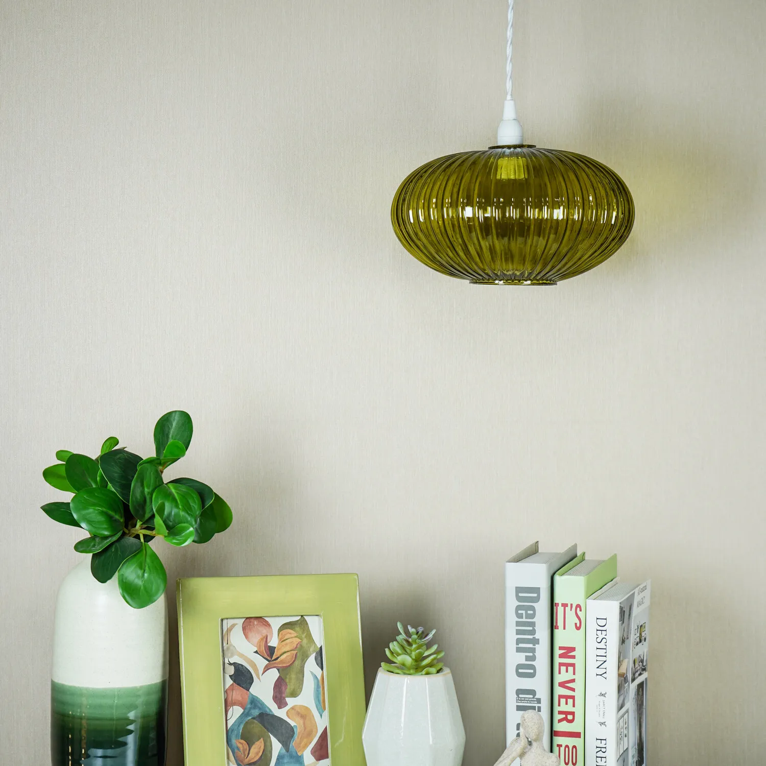 Ribbed Glass Pendant Light - Green