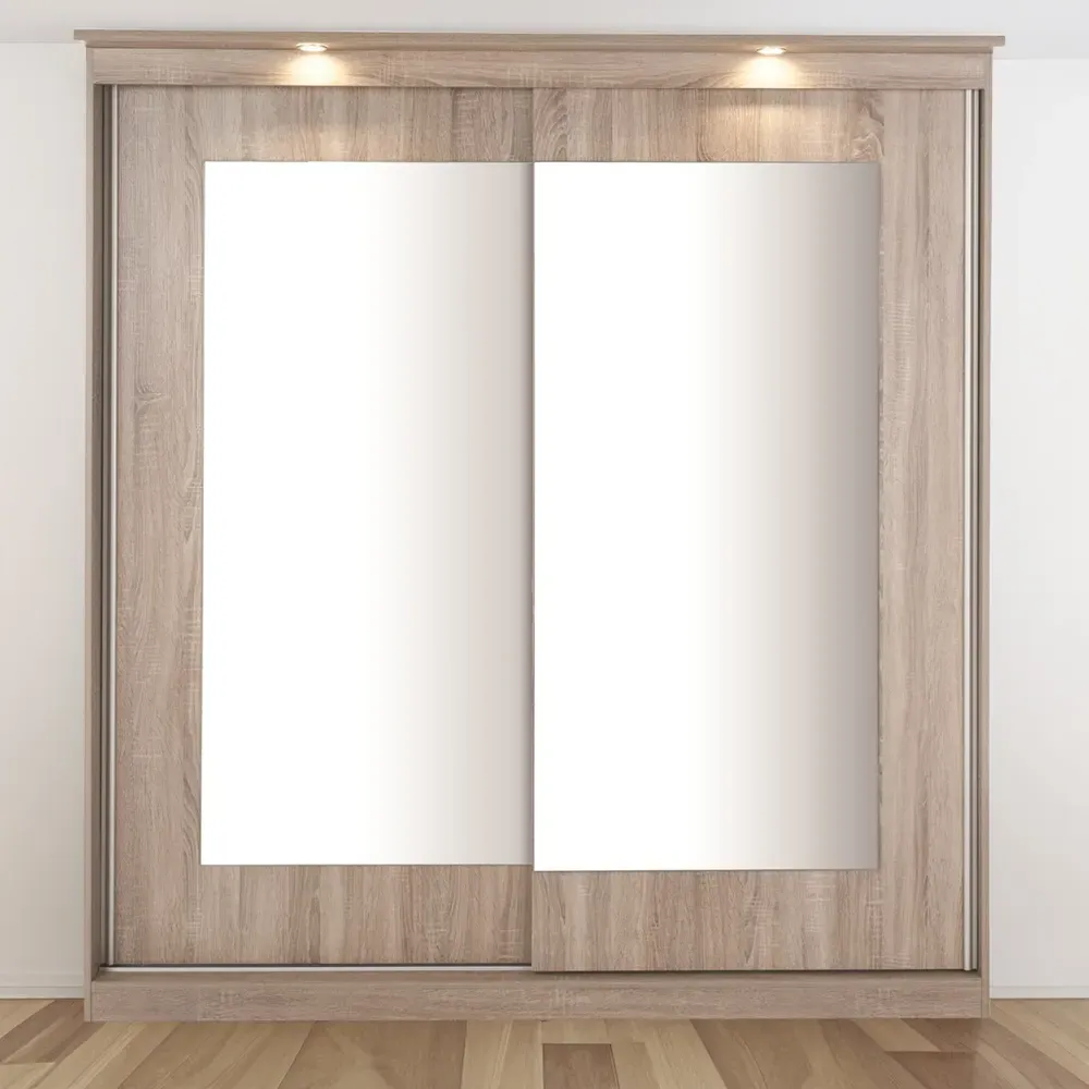 Riviera 2 Door Large Mirror Wardrobe with Lights - Light Oak image