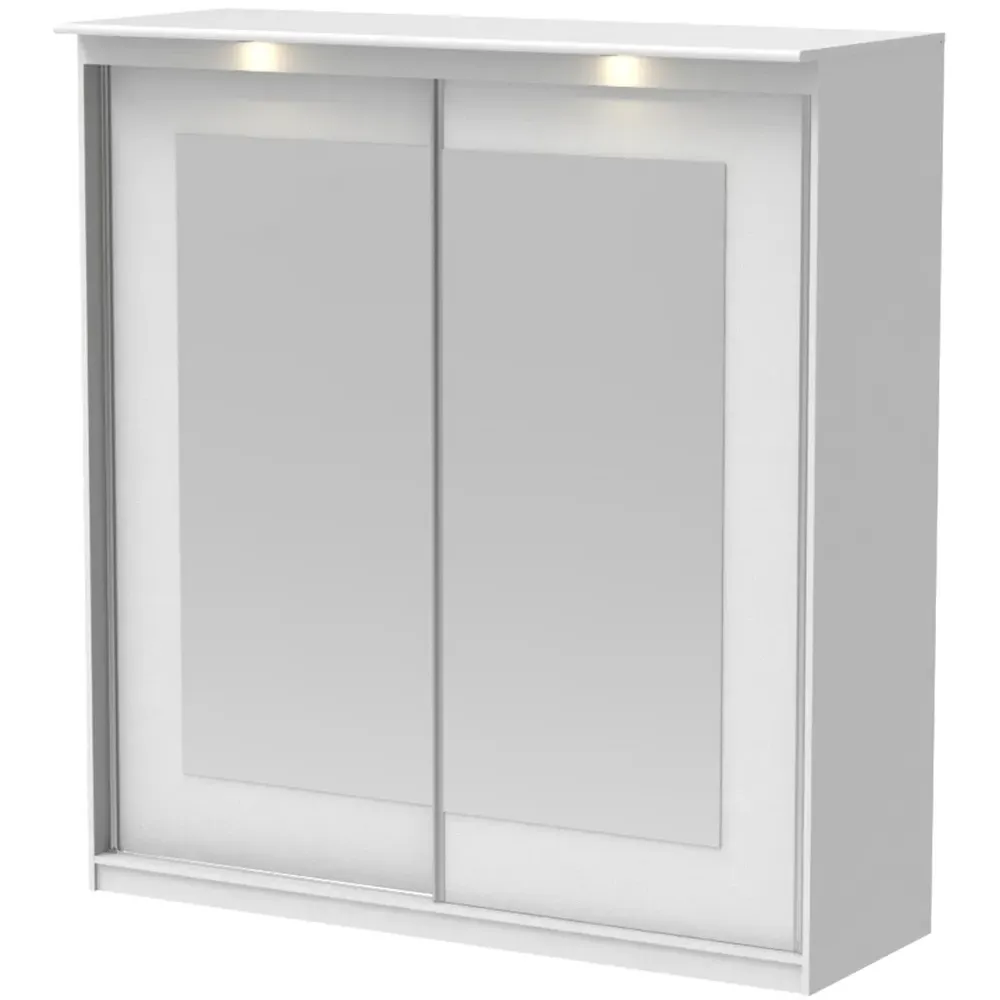 Riviera 2 Door Large Mirror Wardrobe with Lights - White