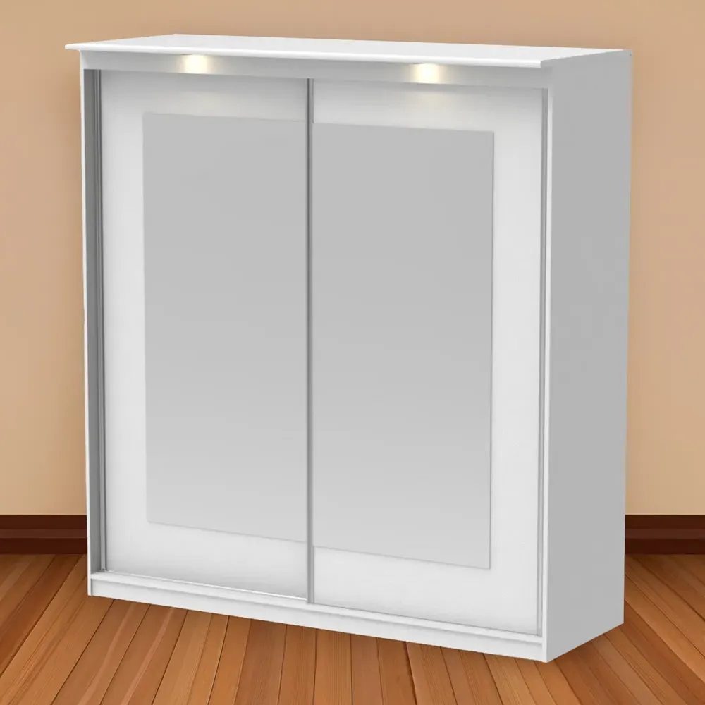 Riviera 2 Door Large Mirror Wardrobe with Lights - White