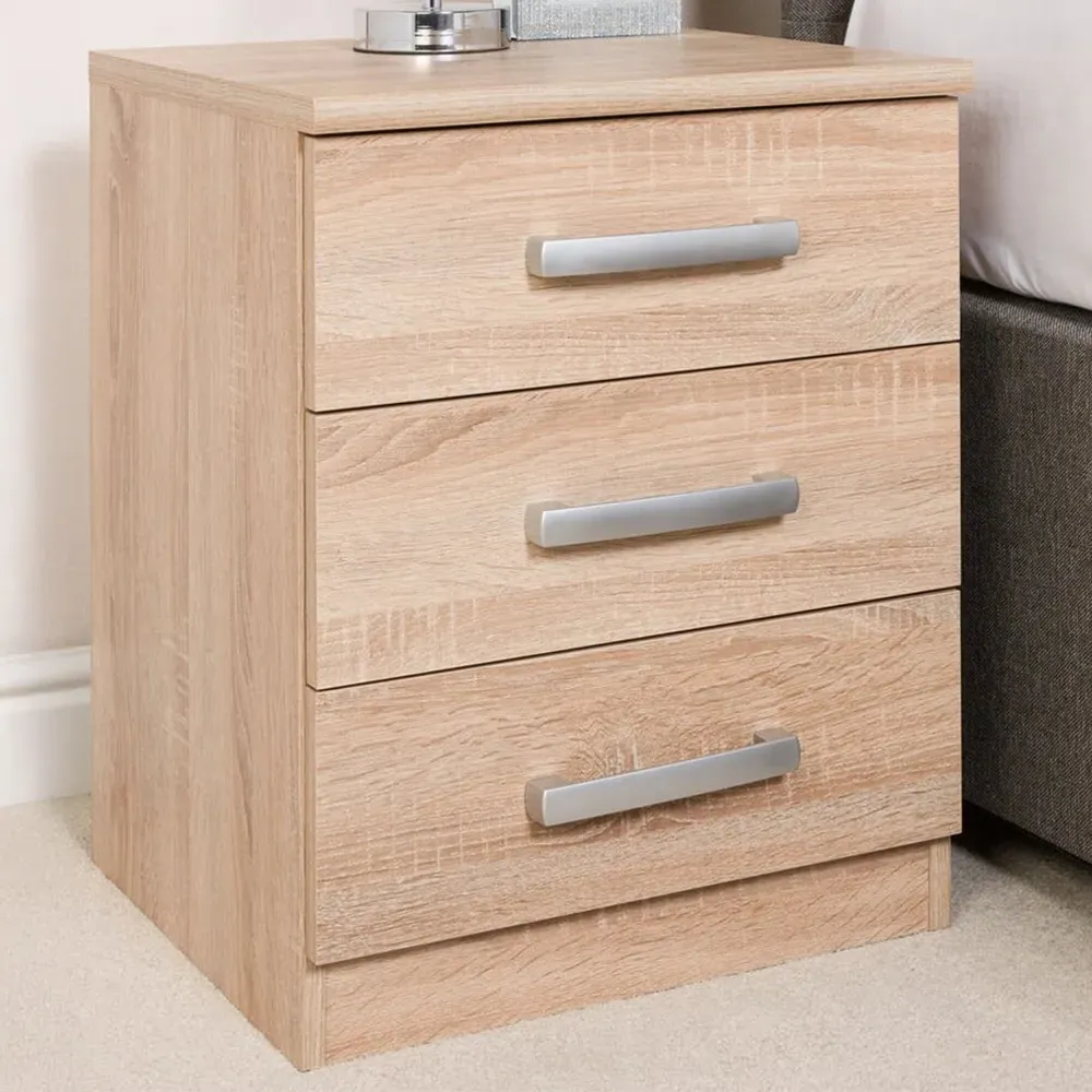 Riviera 3 Drawer Bedside Table - Light Oak image