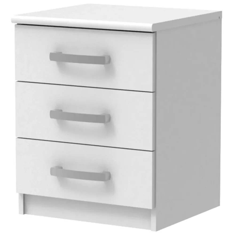 Riviera 3 Drawer Bedside Table - White