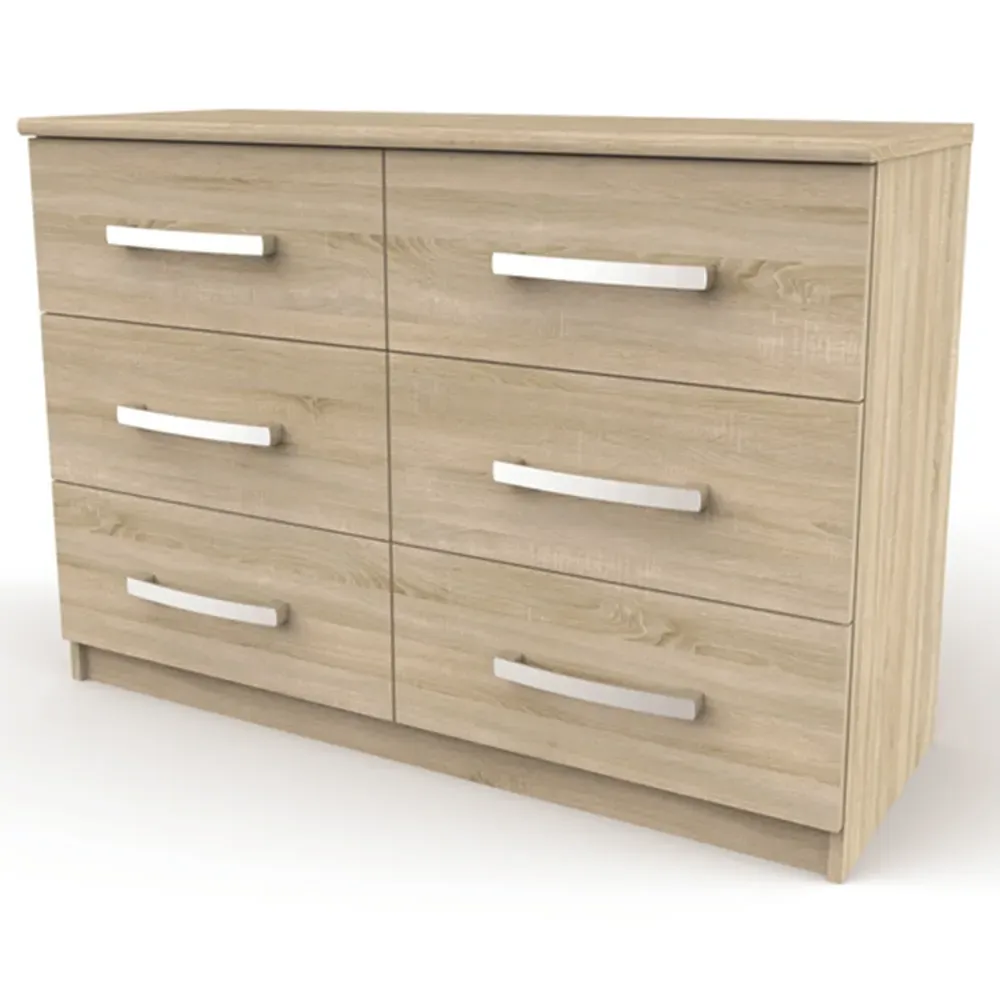 Riviera Wide 6 Drawer Storage Chest - Light Oak
