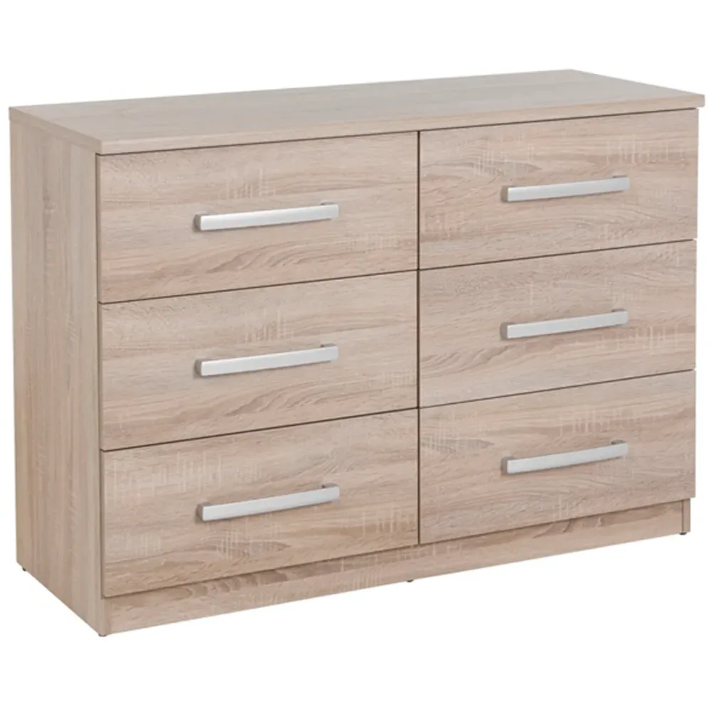 Riviera Wide 6 Drawer Storage Chest - Light Oak
