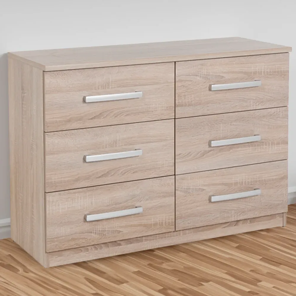 Riviera Wide 6 Drawer Storage Chest - Light Oak
