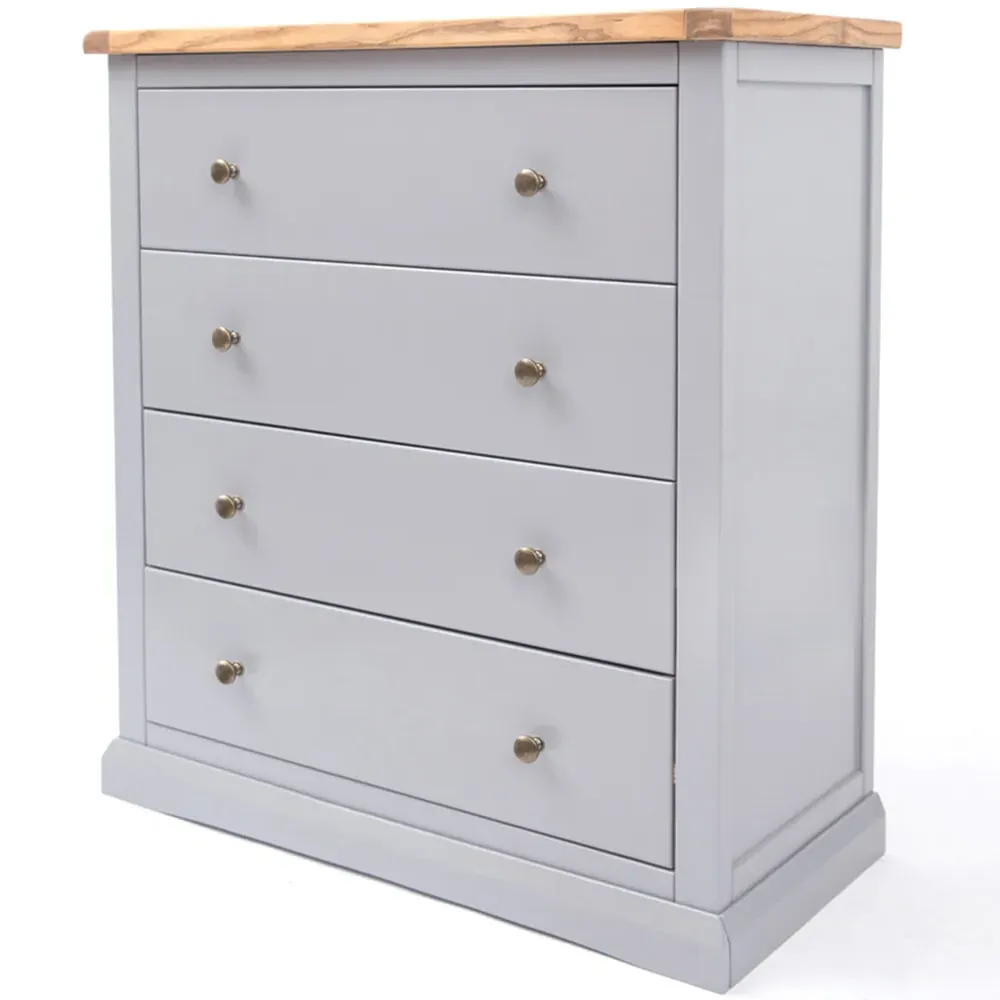 Rocca 4 Drawer Chest of Drawers with Brass Knob - Grey