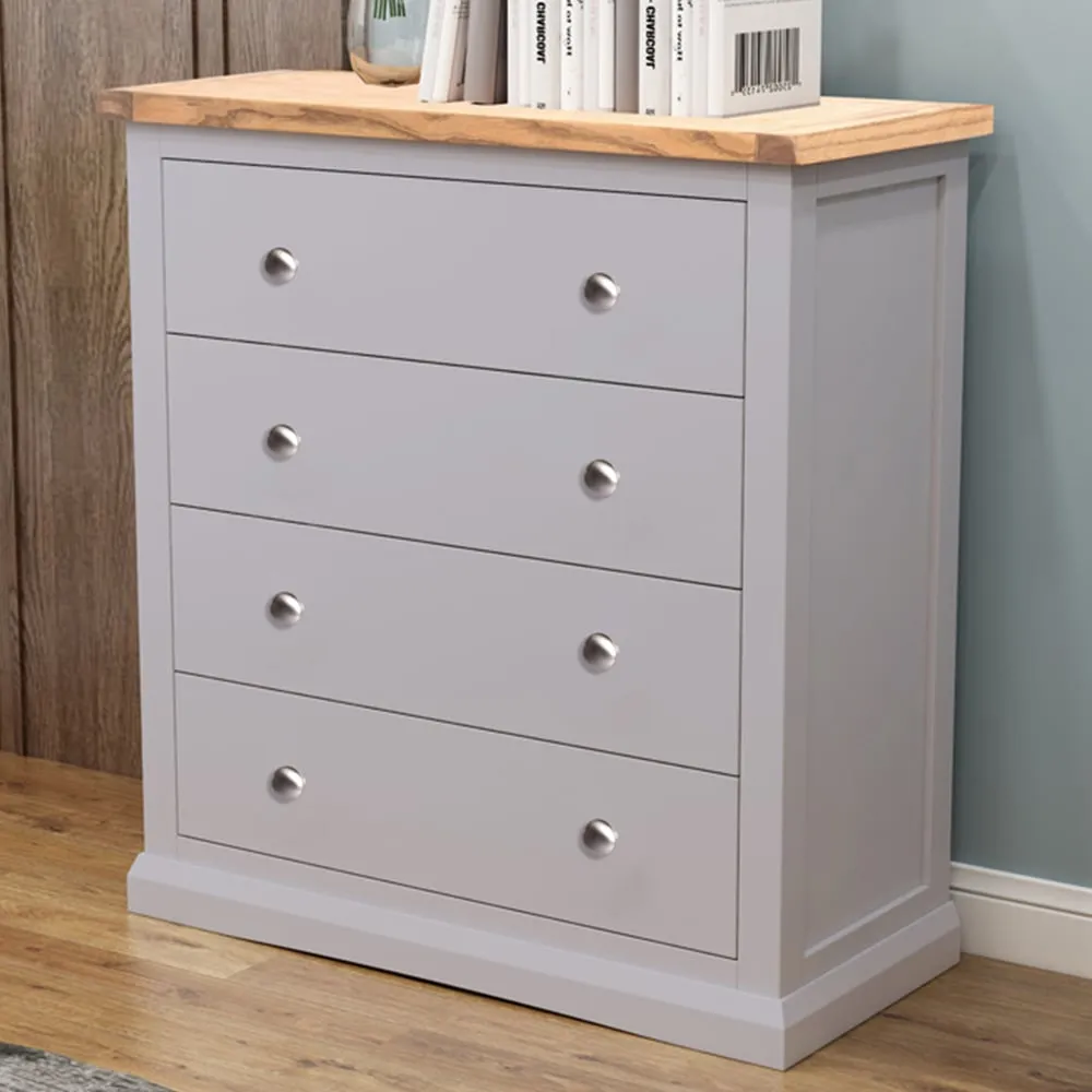 Rocca 4 Drawer Chest of Drawers with Chrome Knob - Grey