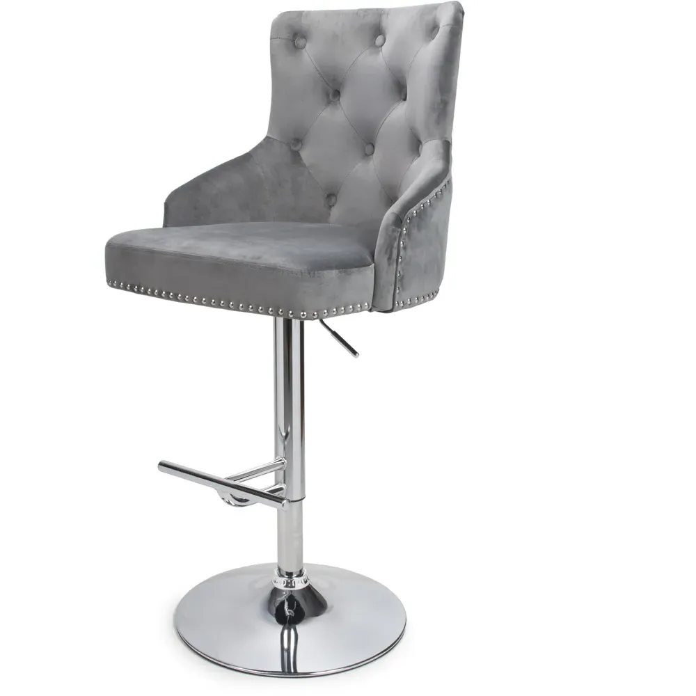 Rocco Adjustable Bar Stool with Swivel - Grey, Velvet