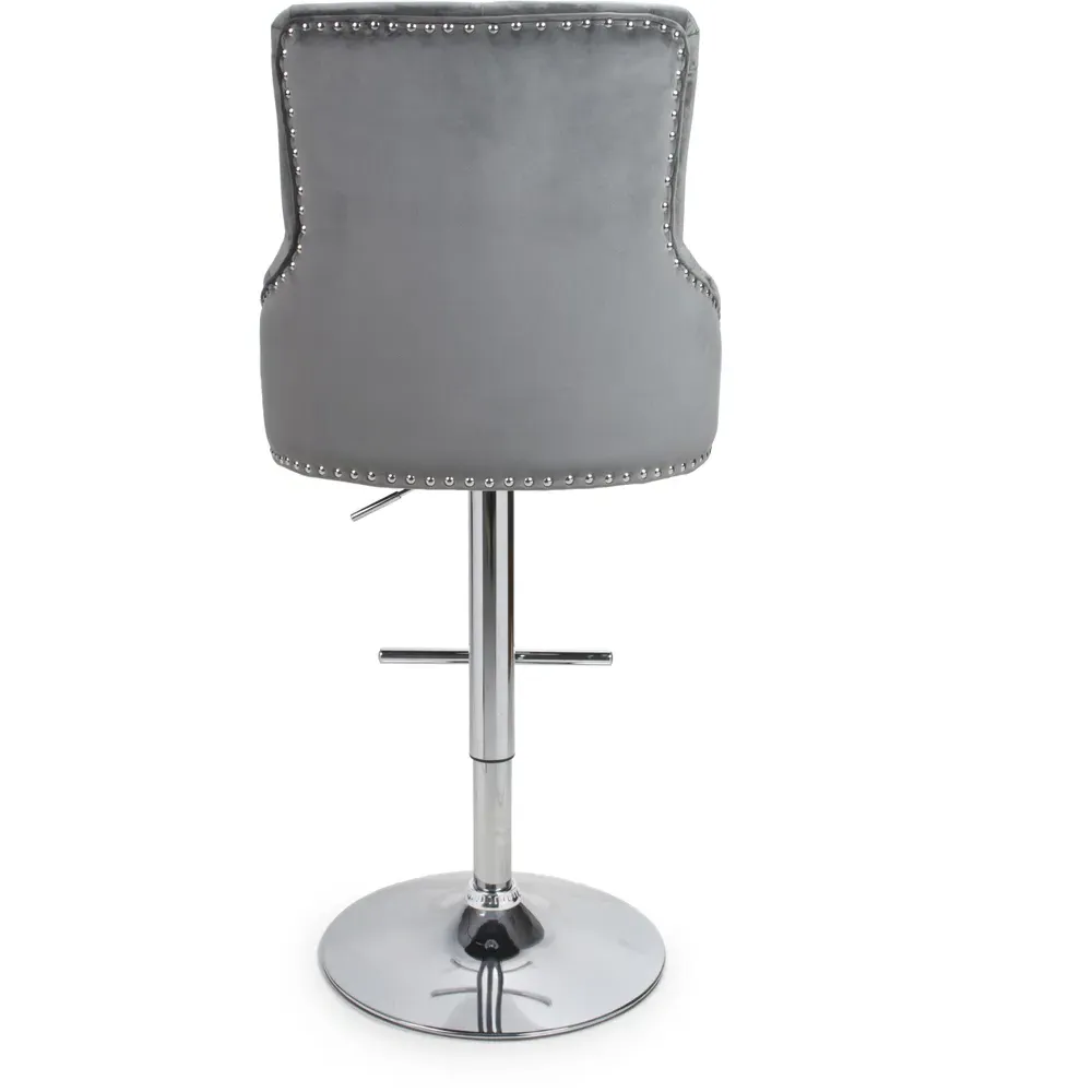 Rocco Adjustable Bar Stool with Swivel - Grey, Velvet