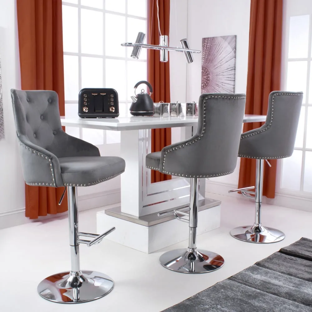 Rocco Adjustable Bar Stool with Swivel - Grey, Velvet