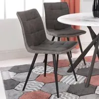 Rodeo Set of 2 Dining Chairs - Dark Grey, Suede Effect
