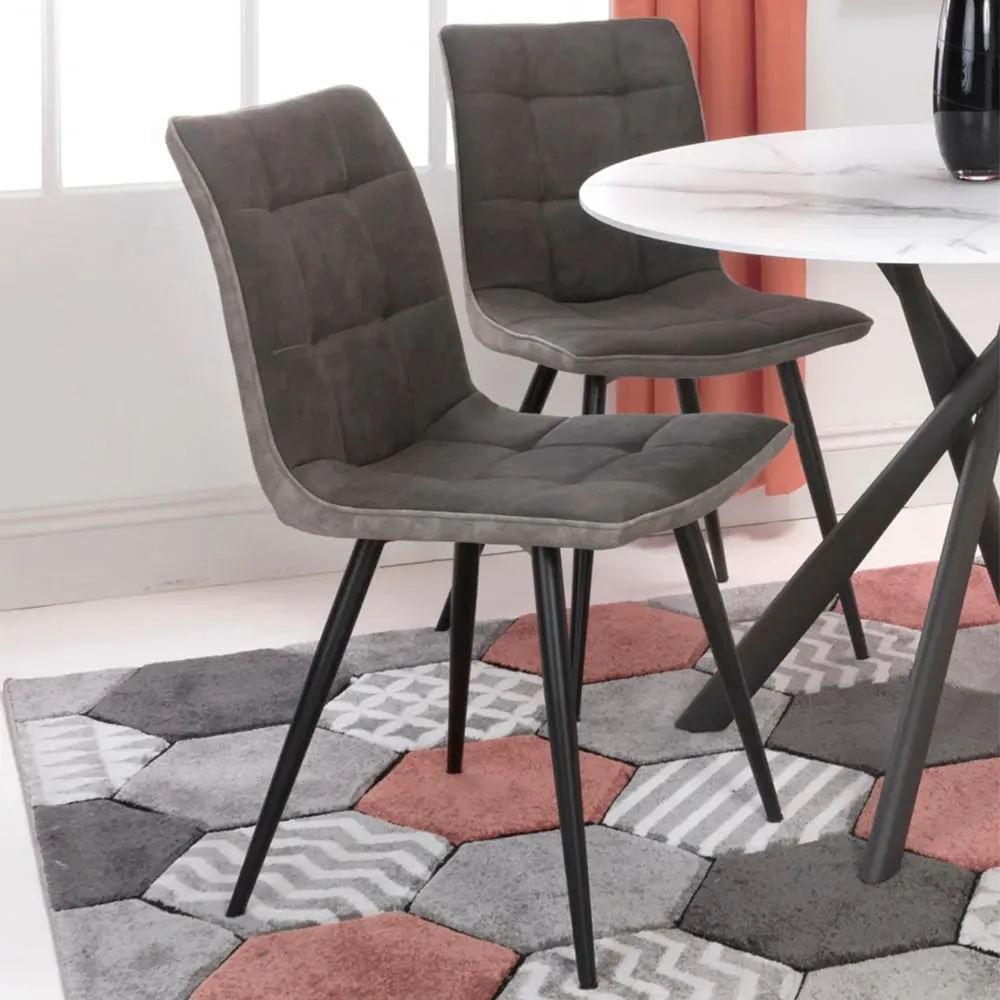 Rodeo Set of 2 Dining Chairs - Dark Grey, Suede Effect