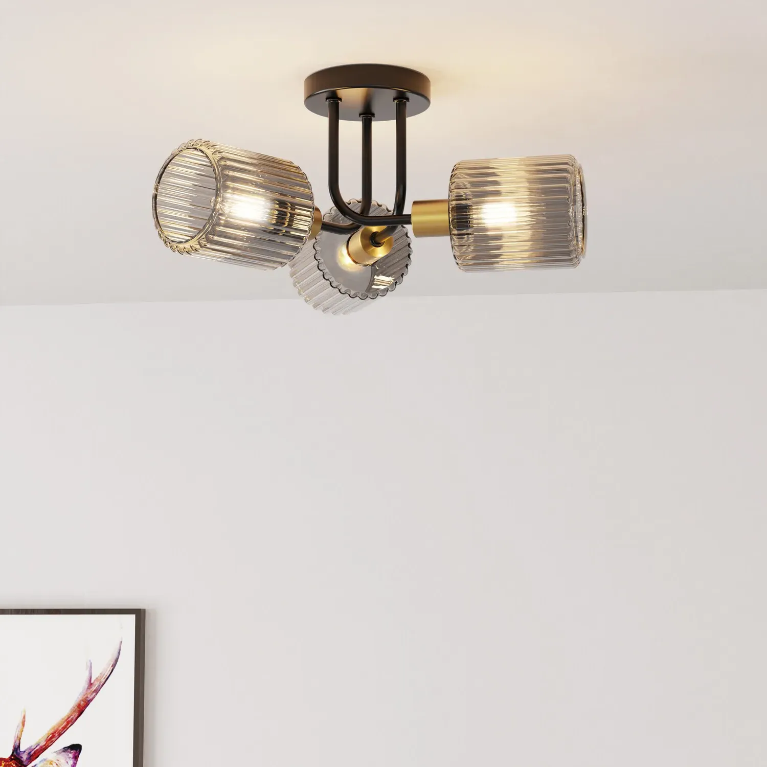 Roman 3 Arm Flush Ceiling Fitting - Smoked Black