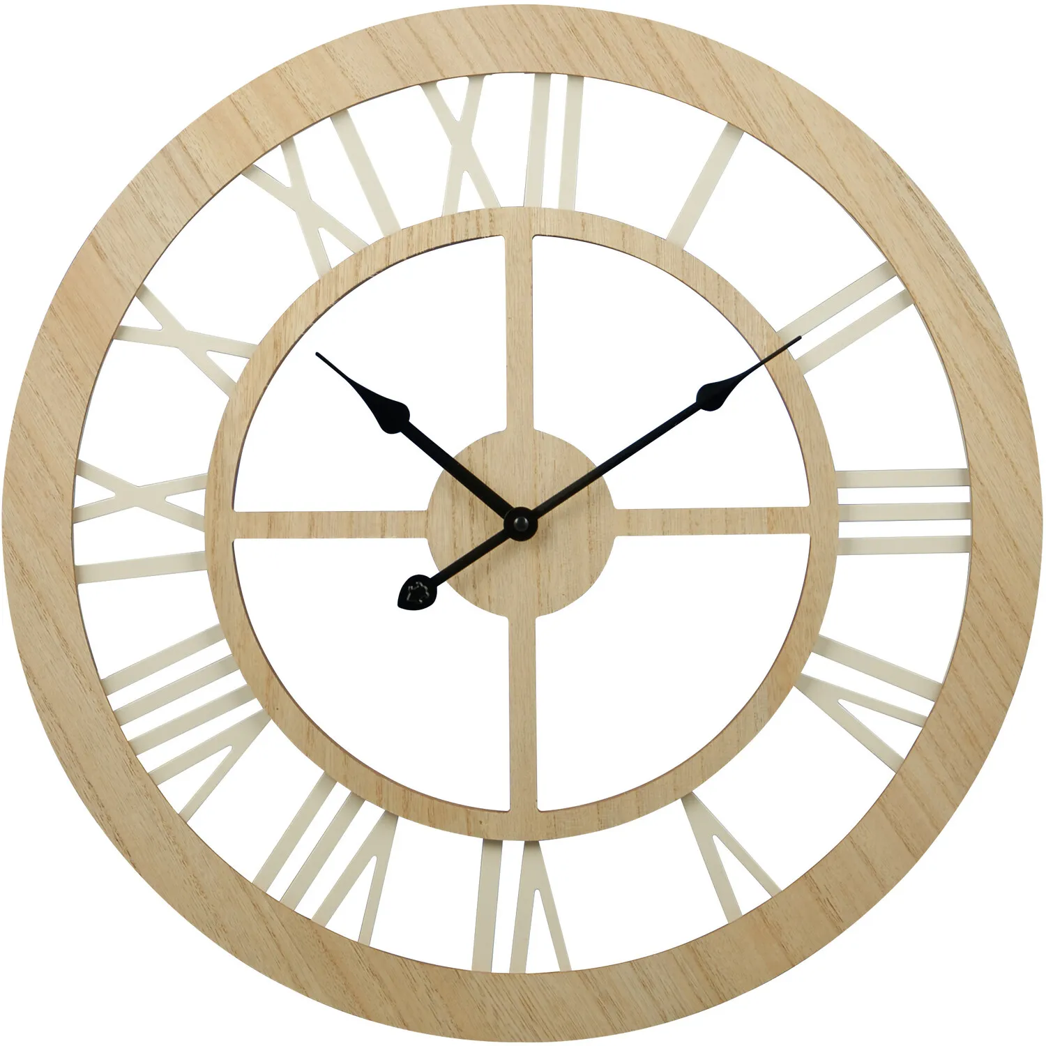Roman Numeral Round Wall Clock 50cm - Natural, Wood image