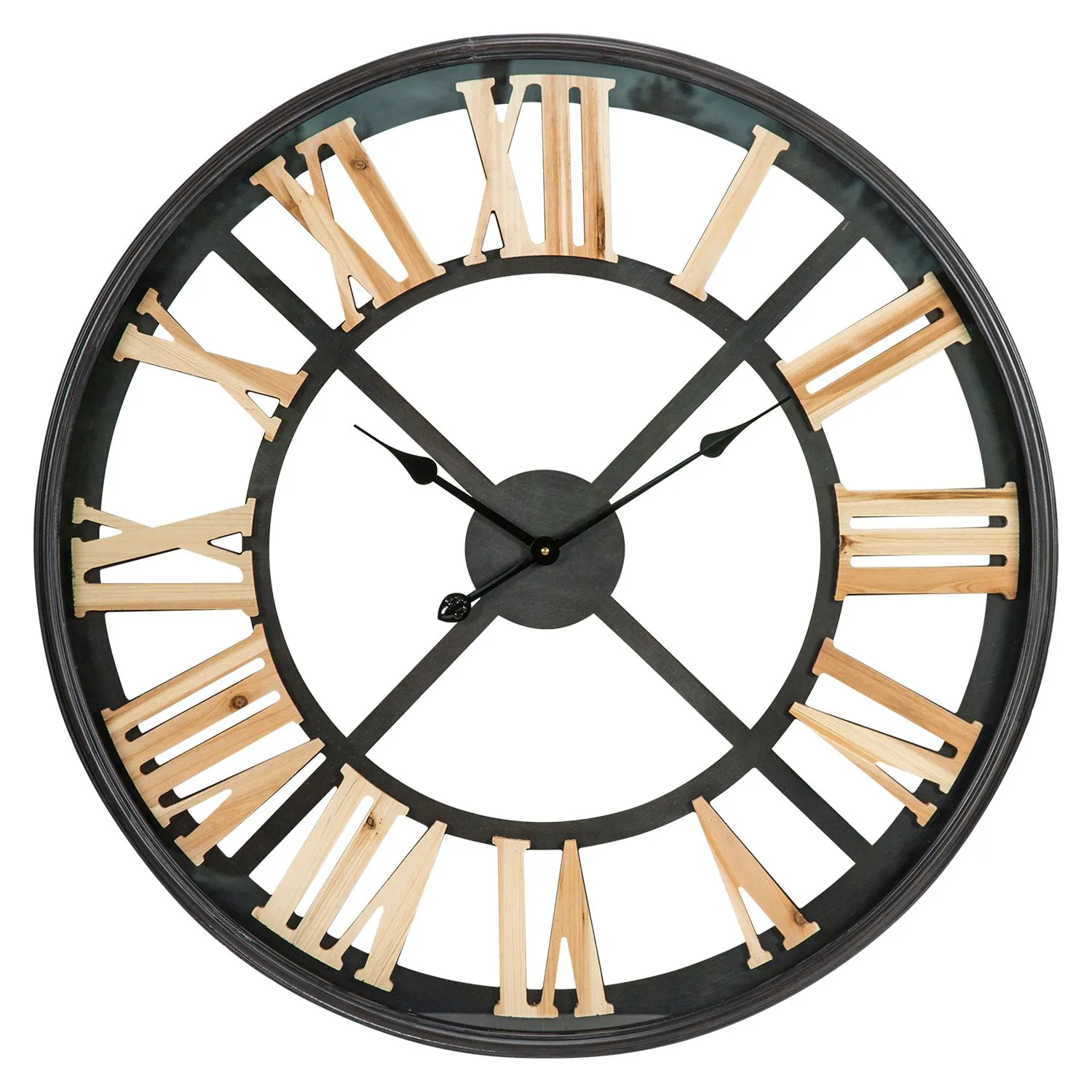 Roman Numeral Round Wall Clock 80cm - Black, Glass