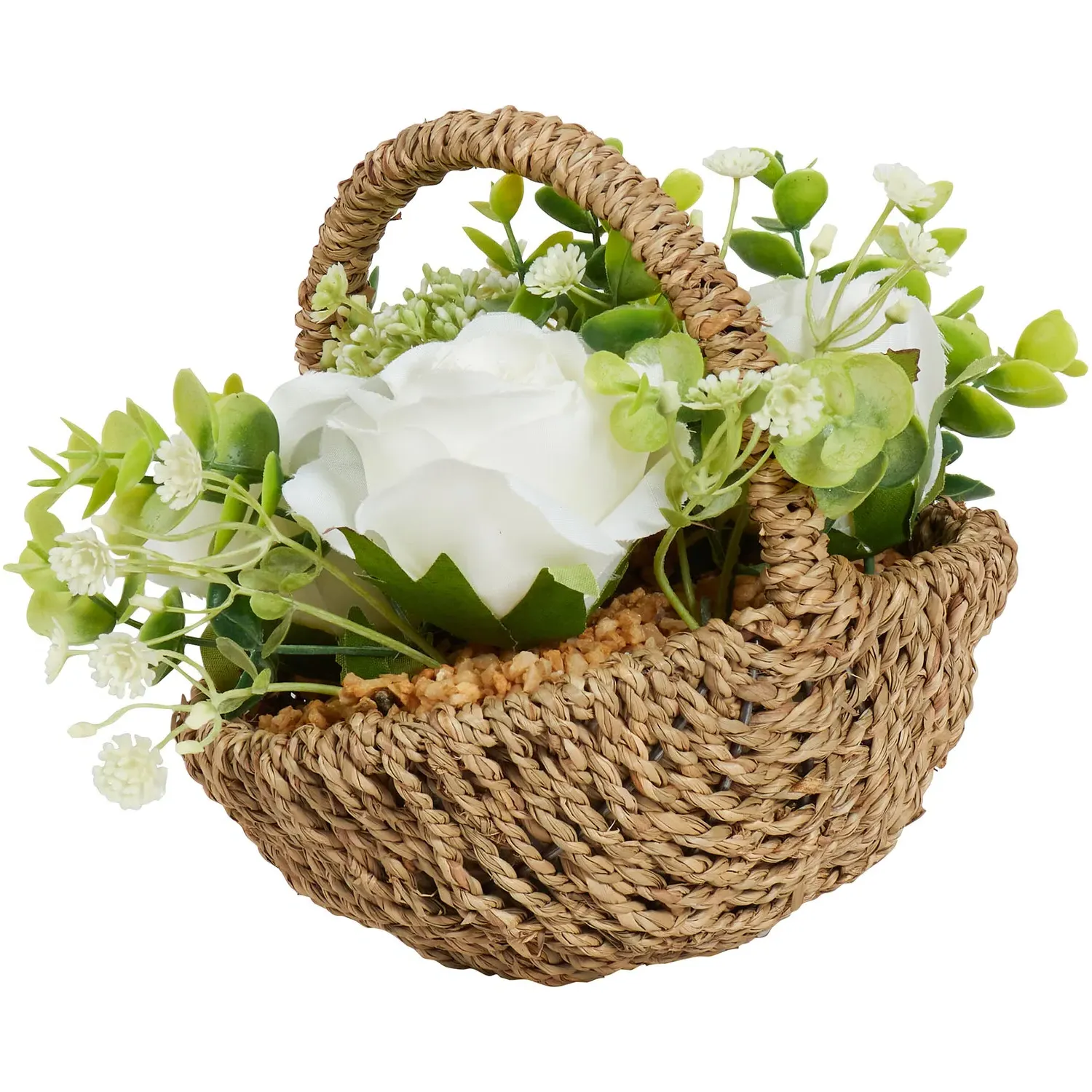 Rose Artificial Flower in Basket - Green