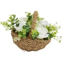 Rose Artificial Flower in Basket - Green