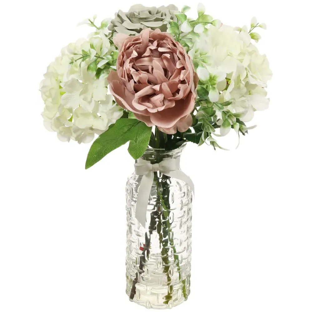 Rosehedge Artificial Flower Arrangement - Pink & Grey, Glass